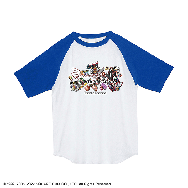 ミンサガ リマスター ワッペン＆バッジ ラグランTシャツ （白×青) 【SaGa Design Works】